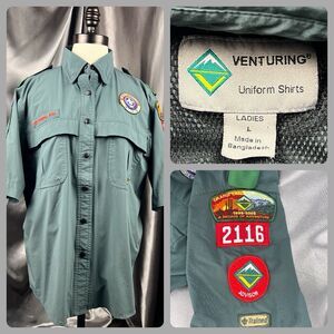Boy Scouts of America BSA Ladies Large Green SS Shirt VENTURING Sewn on Patch AZ